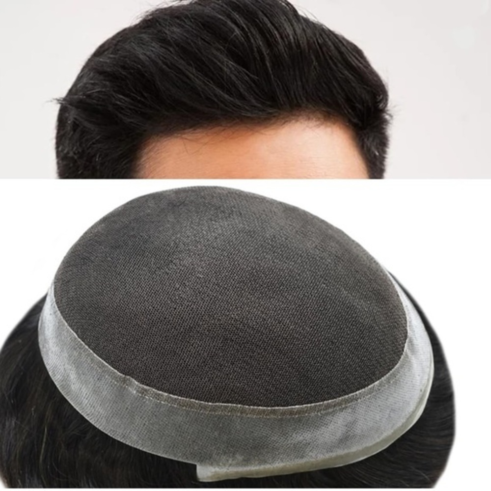 6"x8" Off Black #1B French‎ Lace Toupee PU Around Human Hair 120% Density #RC2